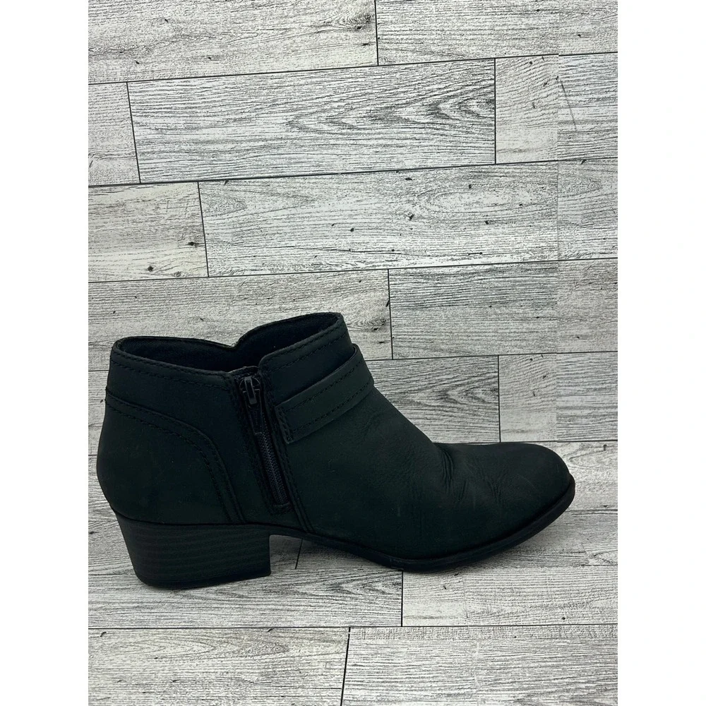 Clarks Collection Black Leather Ankle Boots Buckle‎ Side Zip Women US 6.5
